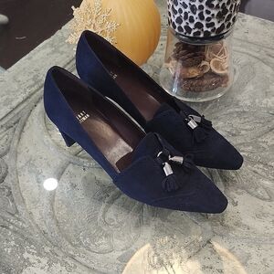 Stuart Weitzman Womens Suede Leather Navy Tassel Heels Nwot 9.5